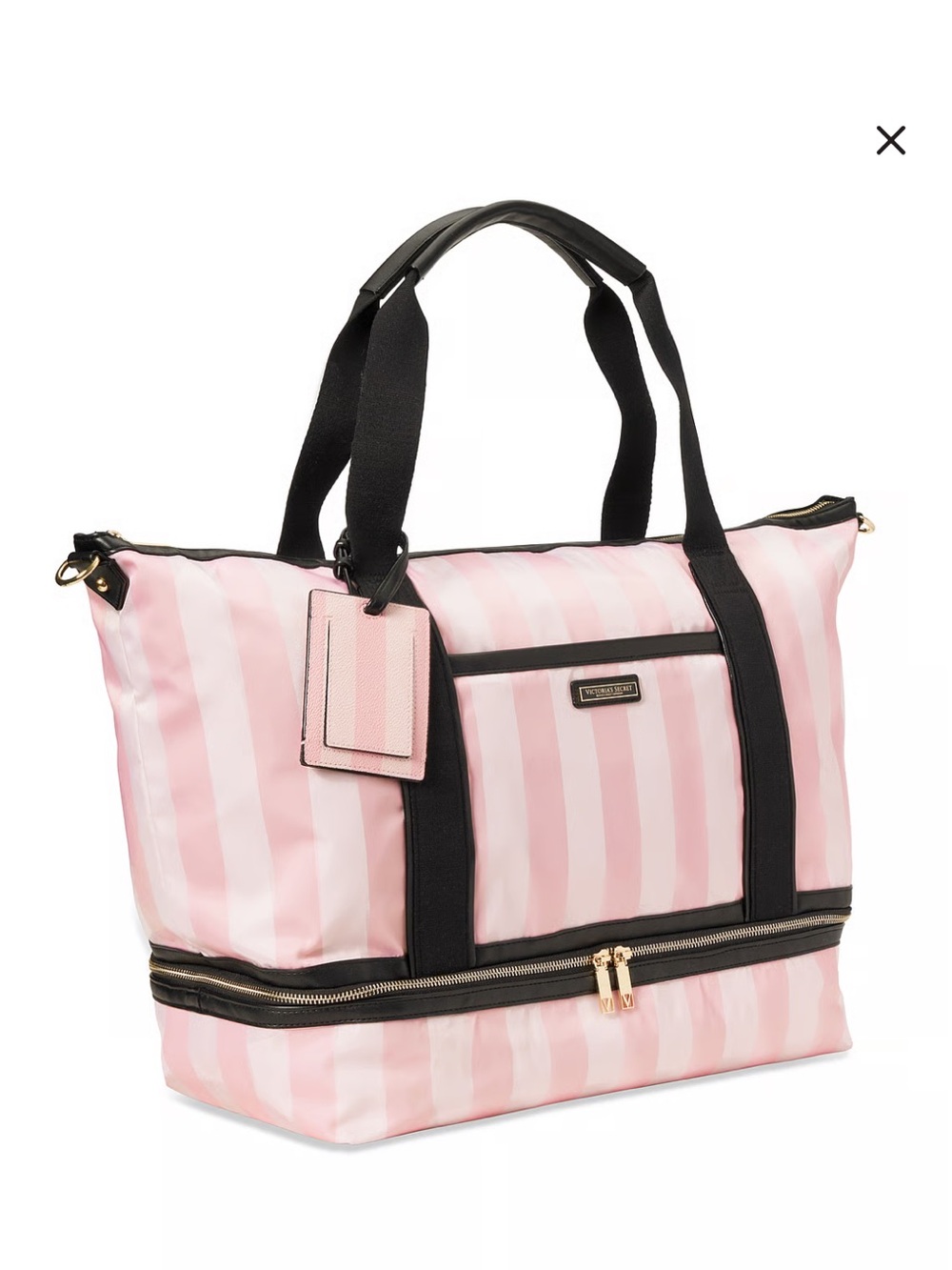 Victoria's Secret Pink Striped Travel Duffel with Black Trim - Picture 2 of 4